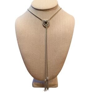 NWT Lucky Brand Pave Arch Adjustable Bolo Tassel Silver Necklace
